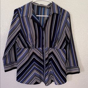 Women’s striped button down work blouse.